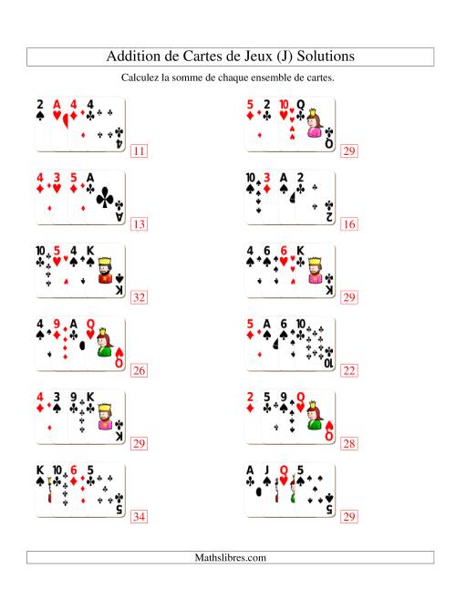 Addition de quatre cartes de jeu (J) page 2