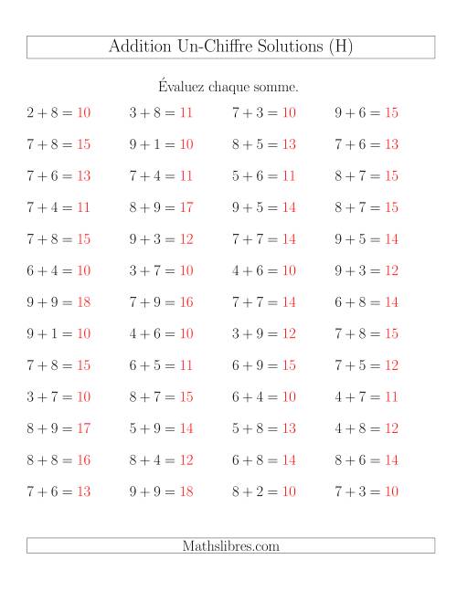 Addition de nombres à un chiffre avec retenue -- 52 par page (H) page 2