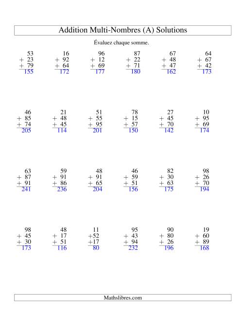 Addition de trois nombres à deux chiffres (A) page 2