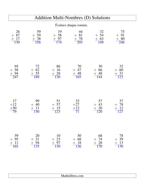 Addition de trois nombres à deux chiffres (D) page 2