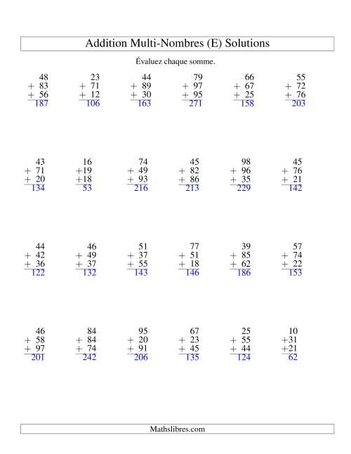 Addition de trois nombres à deux chiffres (E) page 2