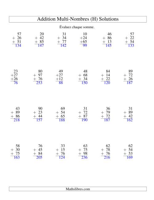 Addition de trois nombres à deux chiffres (H) page 2