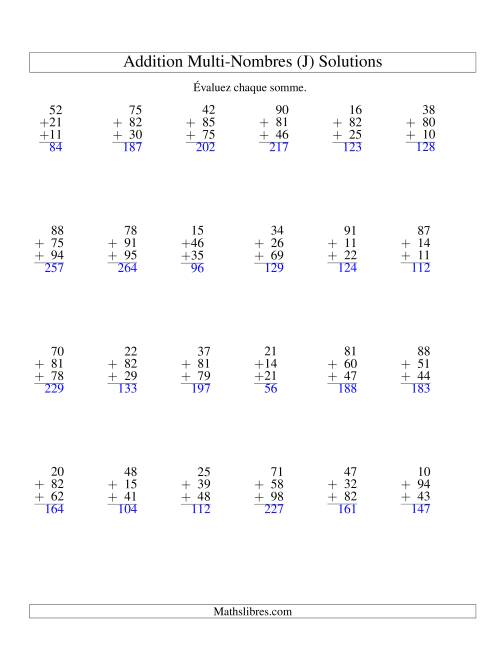 Addition de trois nombres à deux chiffres (J) page 2