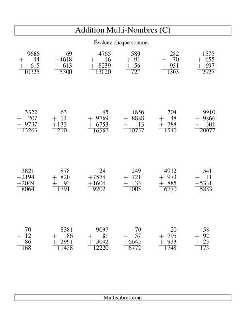Addition de trois nombres à chiffres variés (C)