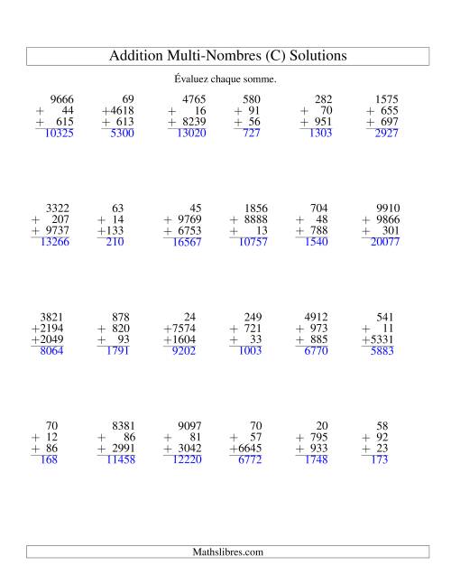 Addition de trois nombres à chiffres variés (C) page 2
