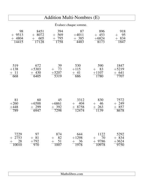 Addition de trois nombres à chiffres variés (E)