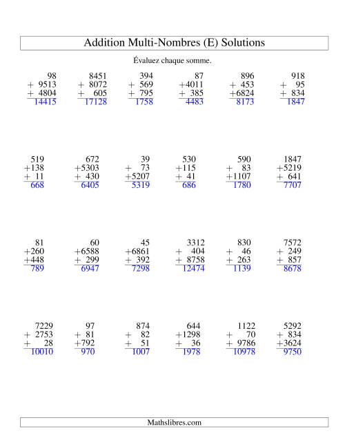 Addition de trois nombres à chiffres variés (E) page 2