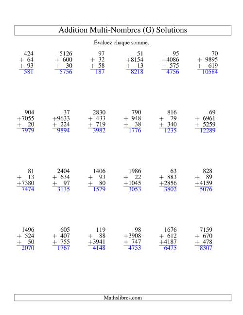 Addition de trois nombres à chiffres variés (G) page 2