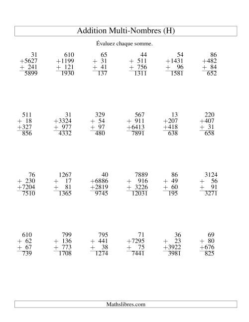 Addition de trois nombres à chiffres variés (H)