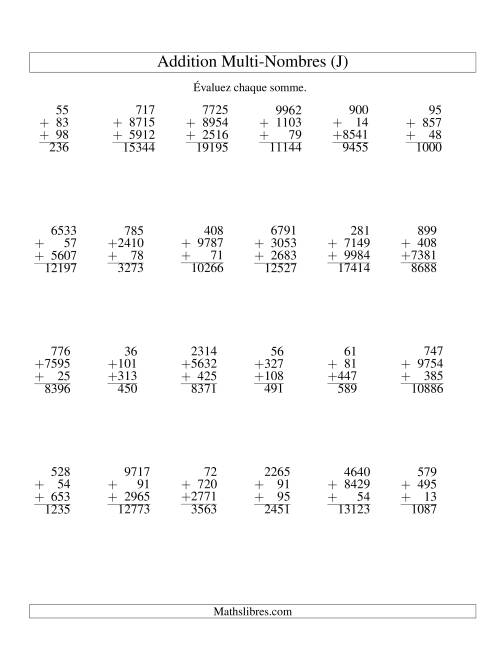 Addition de trois nombres à chiffres variés (J)
