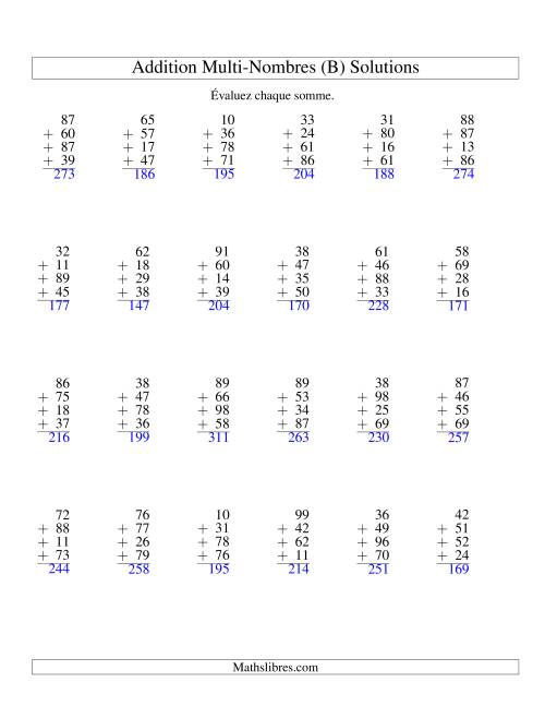 Addition de quatre nombres à deux chiffres (B) page 2