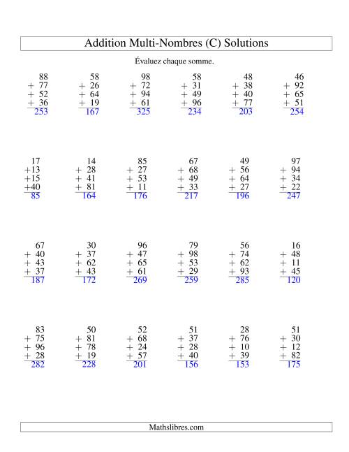 Addition de quatre nombres à deux chiffres (C) page 2