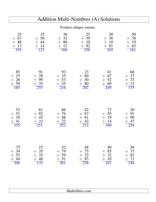 Addition de quatre nombres à deux chiffres (Tout) page 2