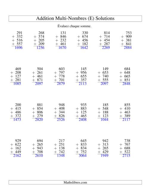 Addition de quatre nombres à trois chiffres (E) page 2