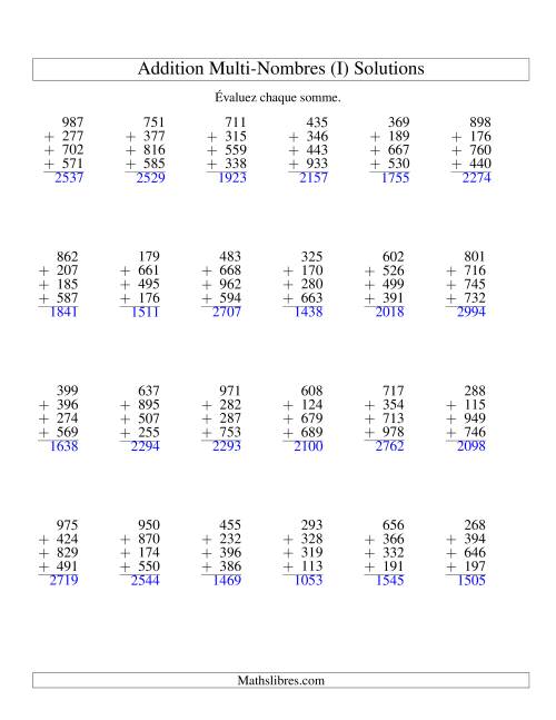 Addition de quatre nombres à trois chiffres (I) page 2