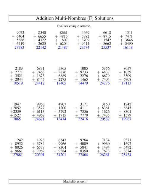 Addition de quatre nombres à quatre chiffres (F) page 2
