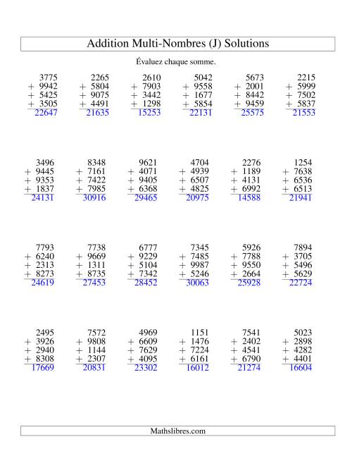 Addition de quatre nombres à quatre chiffres (J) page 2