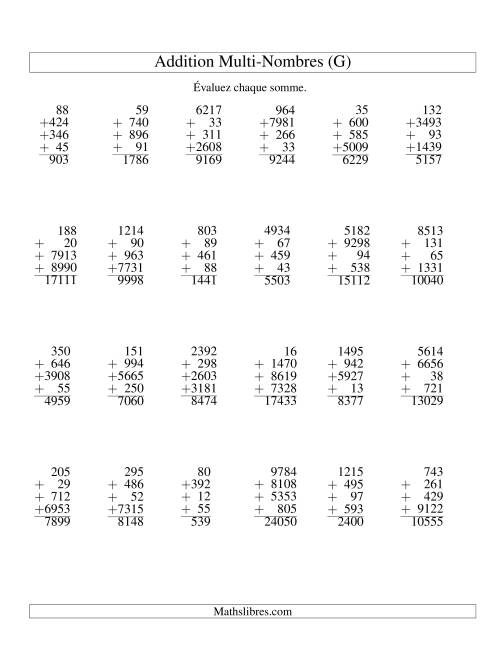 Addition de quatre nombres à chiffres variés (G)