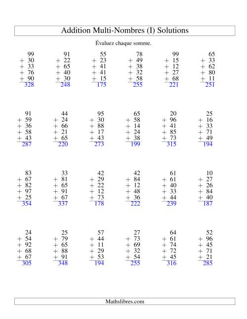 Addition de cinq nombres à deux chiffres (I) page 2