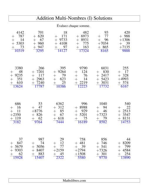 Additiond de cinq nombres à chiffres variés (I) page 2