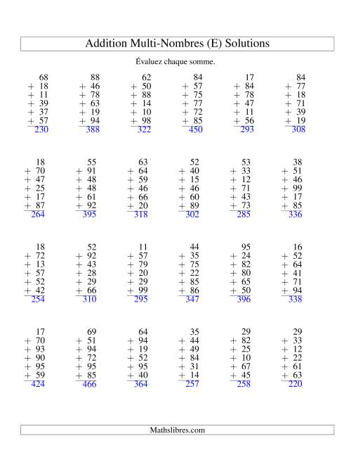 Addition de six nombres à deux chiffres (E) page 2