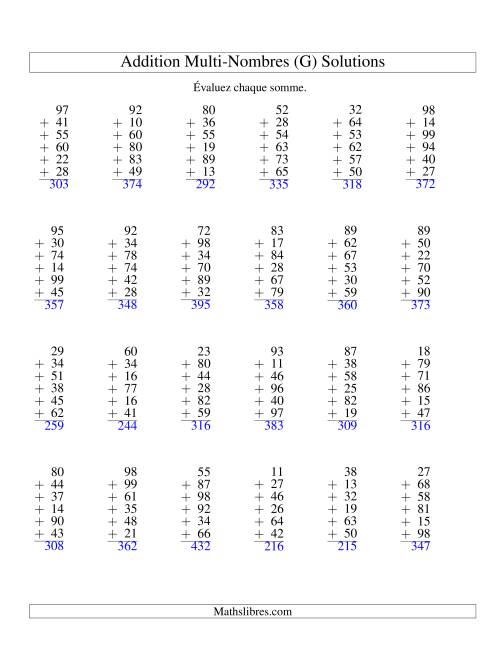 Addition de six nombres à deux chiffres (G) page 2