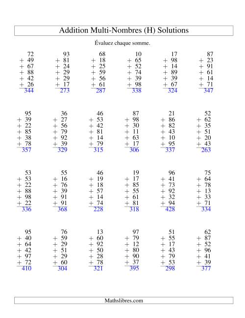 Addition de six nombres à deux chiffres (H) page 2