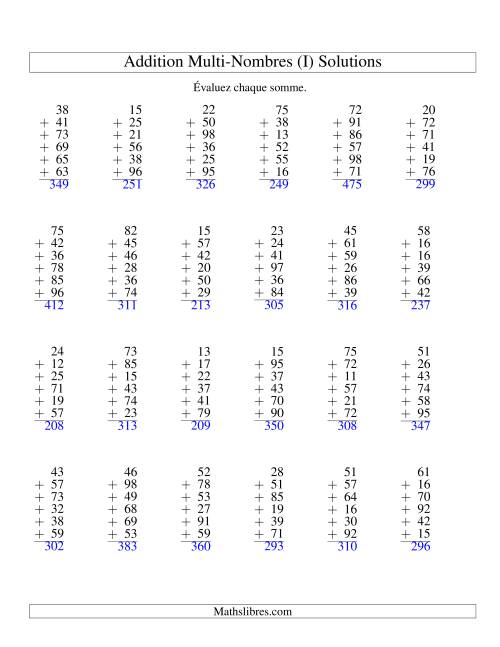 Addition de six nombres à deux chiffres (I) page 2