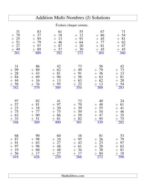 Addition de six nombres à deux chiffres (J) page 2