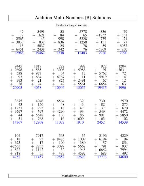Addition de six nombres à chiffres variés (B) page 2