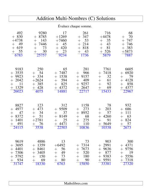 Addition de six nombres à chiffres variés (C) page 2
