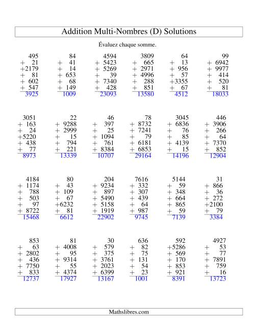 Addition de six nombres à chiffres variés (D) page 2