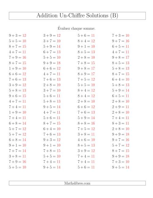 Addition de nombres à un chiffre avec retenue -- 100 par page (B) page 2