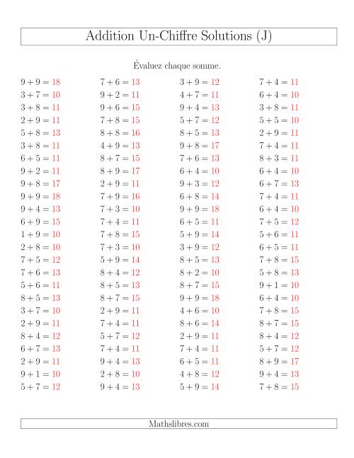 Addition de nombres à un chiffre avec retenue -- 100 par page (J) page 2