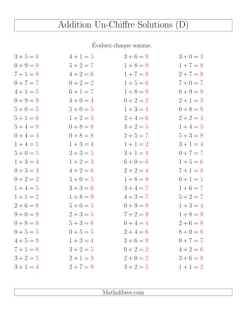 Addition de nombres à un chiffre sans retenue -- 100 par page (D) page 2
