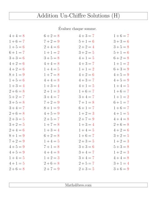 Addition de nombres à un chiffre sans retenue et sans zéro -- 100 par page (H) page 2