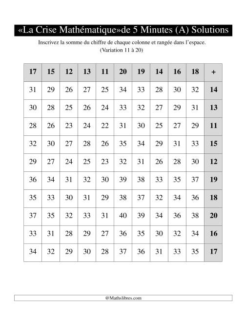 « La crise mathématique » de 5 minutes -- Une grille par page -- Variation 11 à 20 -- Main gauche (Tout) page 2