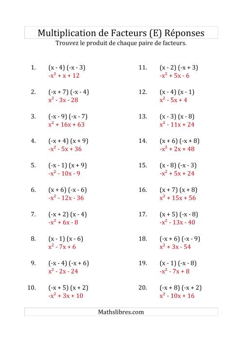 Multiplication des Facteurs Quadratiques avec des Coefficients «a» de 1 ou -1 (E) page 2