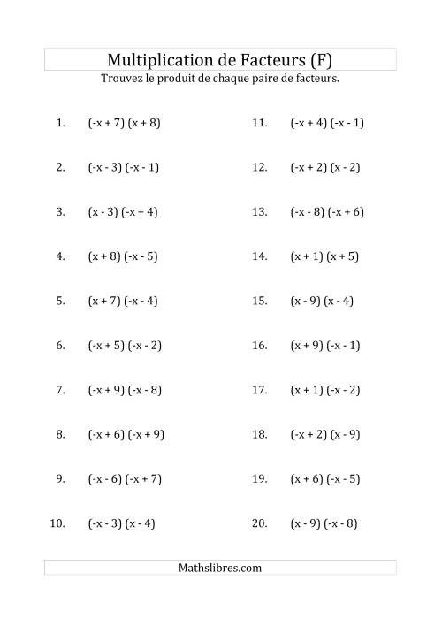 Multiplication des Facteurs Quadratiques avec des Coefficients «a» de 1 ou -1 (F)