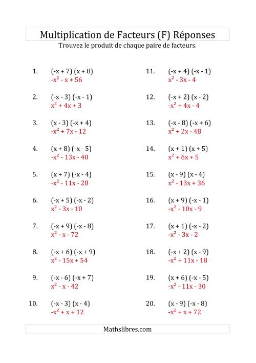 Multiplication des Facteurs Quadratiques avec des Coefficients «a» de 1 ou -1 (F) page 2