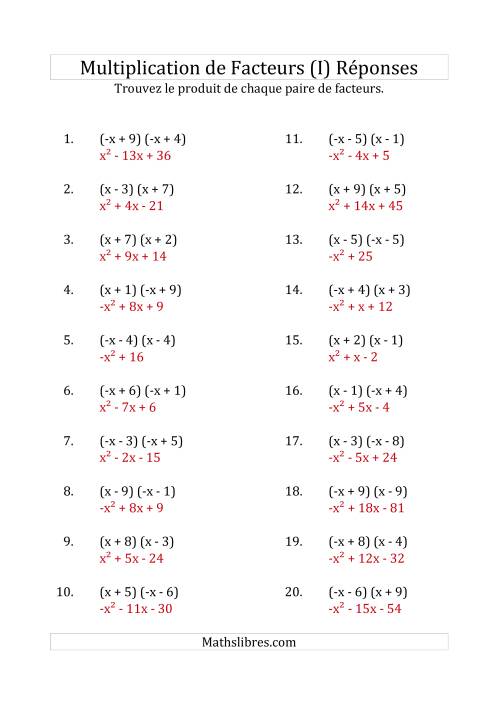 Multiplication des Facteurs Quadratiques avec des Coefficients «a» de 1 ou -1 (I) page 2