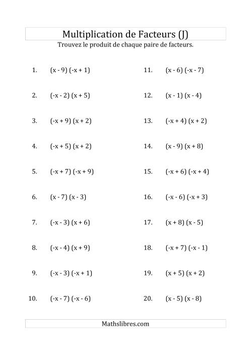 Multiplication des Facteurs Quadratiques avec des Coefficients «a» de 1 ou -1 (J)