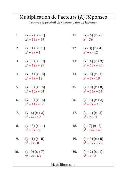 Multiplication des Facteurs Quadratiques avec des Coefficients «a» de 1 (A) page 2