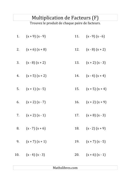 Multiplication des Facteurs Quadratiques avec des Coefficients «a» de 1 (F)