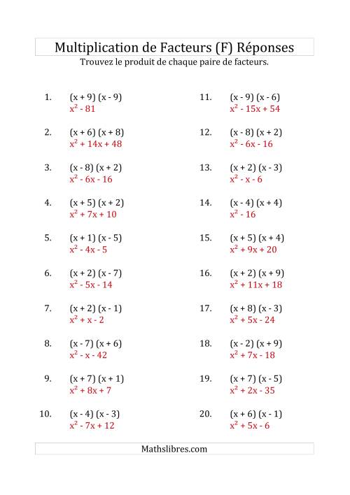 Multiplication des Facteurs Quadratiques avec des Coefficients «a» de 1 (F) page 2