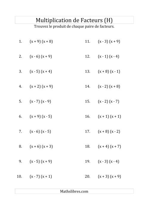 Multiplication des Facteurs Quadratiques avec des Coefficients «a» de 1 (H)