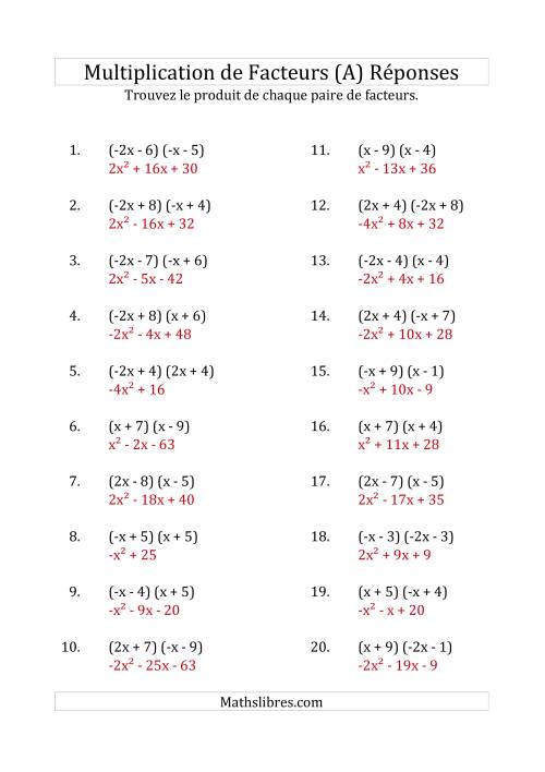 Multiplication des Facteurs Quadratiques avec des Coefficients «a» de 1, -1, 2 ou -2 (A) page 2