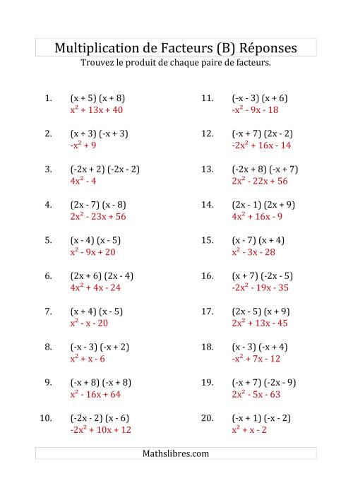 Multiplication des Facteurs Quadratiques avec des Coefficients «a» de 1, -1, 2 ou -2 (B) page 2