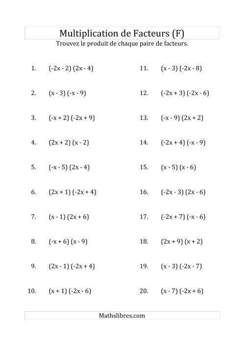 Multiplication des Facteurs Quadratiques avec des Coefficients «a» de 1, -1, 2 ou -2 (F)