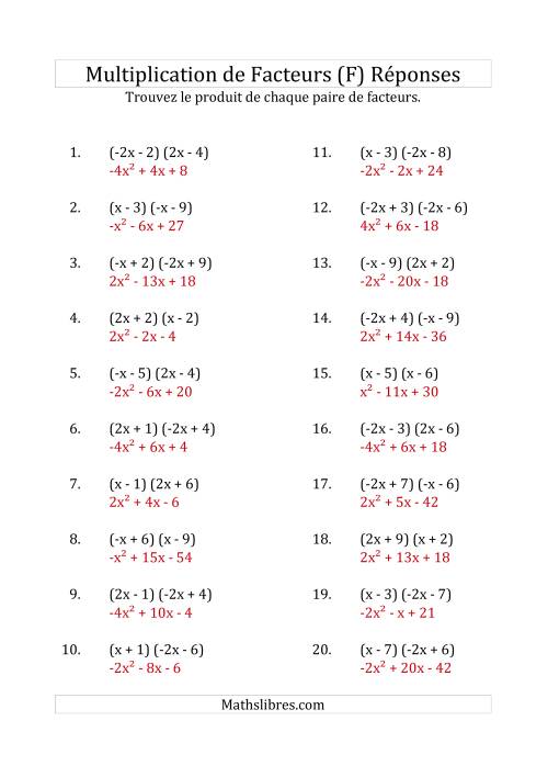 Multiplication des Facteurs Quadratiques avec des Coefficients «a» de 1, -1, 2 ou -2 (F) page 2